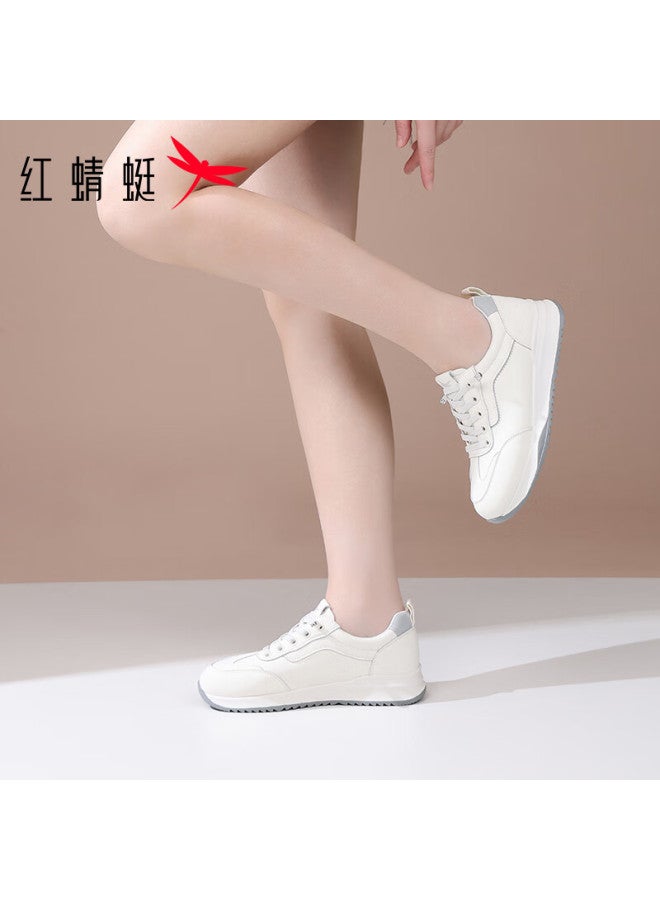 Red Dragonfly Women's Casual Leather Sneakers Retro White Shoes Sports Shoes Trendy Style Wxb150082 Beige Gray Size 36