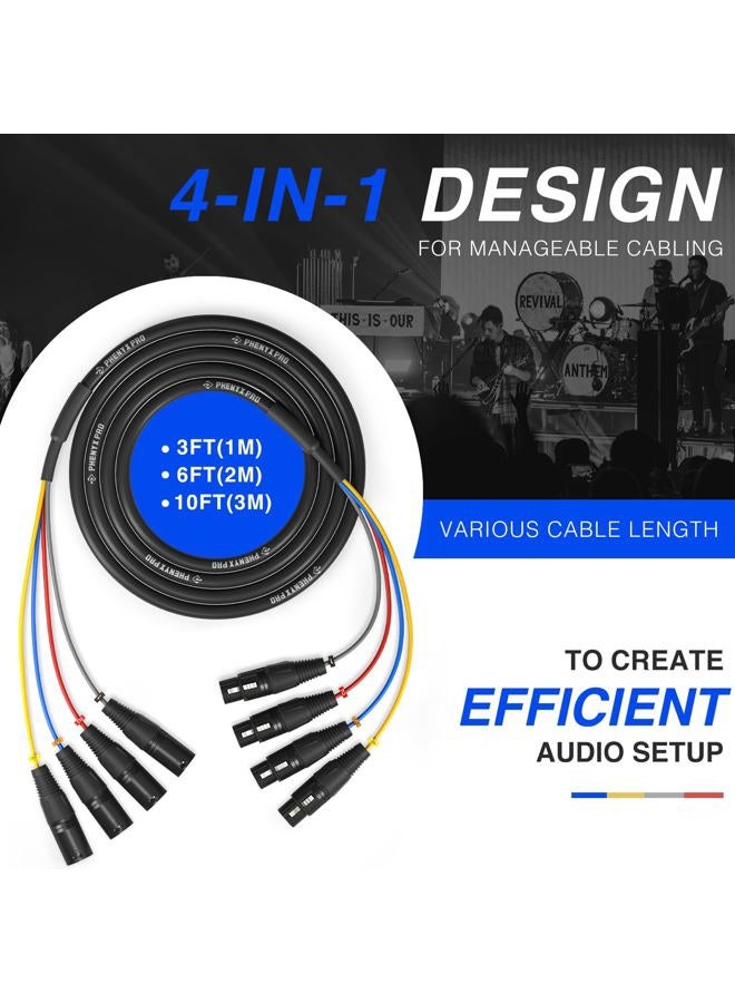 Phenyx Pro 3 Ft XLR Snake Cable, Color-Coded Patch Cable Wire, 4-Channel Male to Female, OFC Copper, XLR Splitter Balanced Microphone Cord for Mixer, IEM, Mic System - Image 2