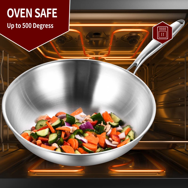 LOLYKITCH 12 Inch Tri-Ply Stainless Steel Wok Pan with Lid,Induction Stir-Fry Pan,Dishwasher and Oven Safe,Heavy Duty and Detachable Handle - Image 5