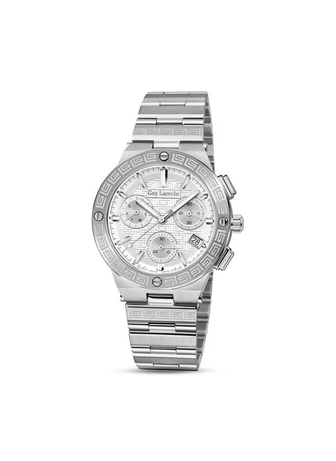 غاي لاروش Sacha 42mm Men's Chronograph Swiss Watch with Silver Stainless Steel Bracelet