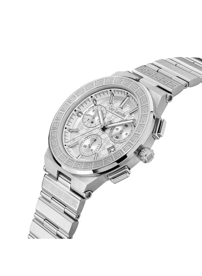 غاي لاروش Sacha 42mm Men's Chronograph Swiss Watch with Silver Stainless Steel Bracelet