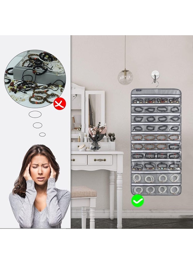 منظف مجوهرات معلق (80 جيب بسحاب) - رمادي لحمل الإكسسوارات - Image 4