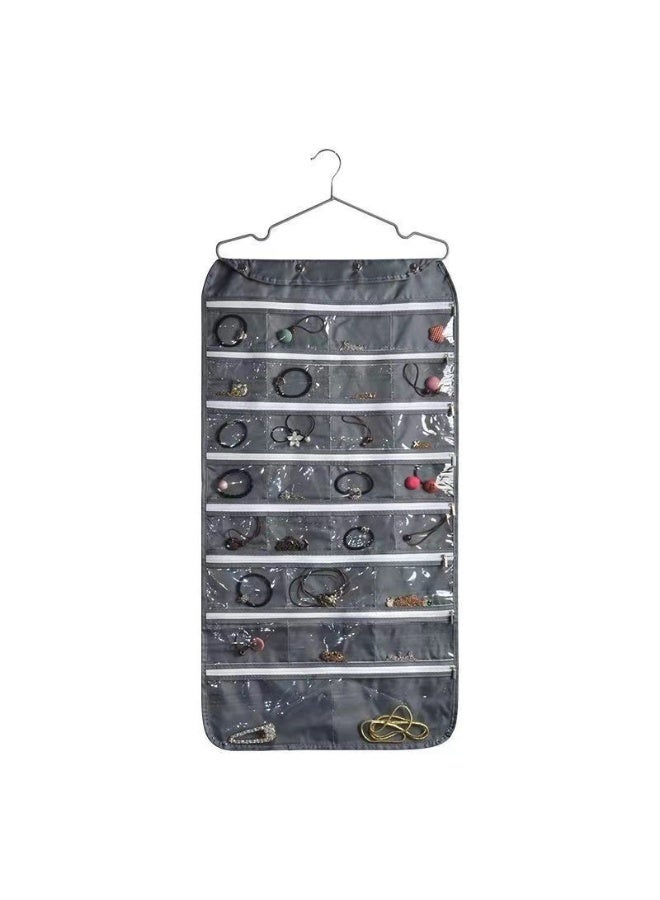 منظف مجوهرات معلق (80 جيب بسحاب) - رمادي لحمل الإكسسوارات - Image 1