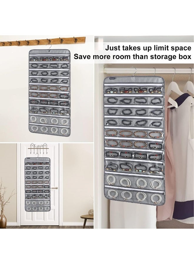 منظف مجوهرات معلق (80 جيب بسحاب) - رمادي لحمل الإكسسوارات - Image 3