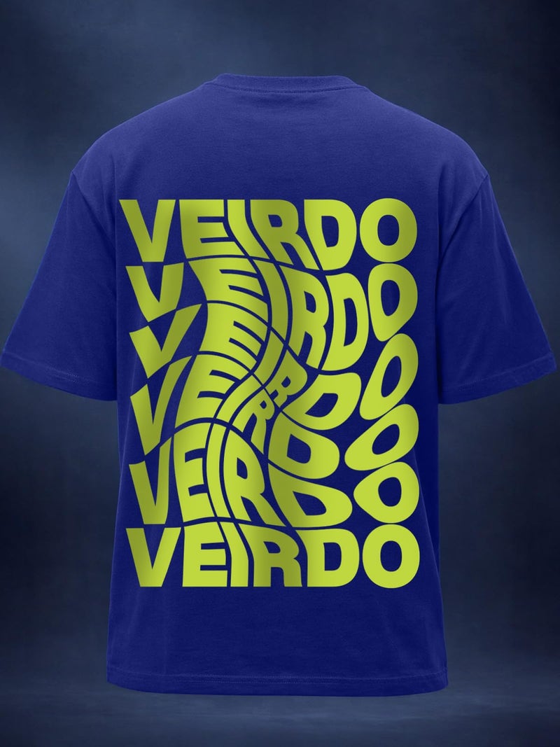 Veirdo Blue Oversized Cotton Graphic Print Purple Crew Neck T-Shirt with Back Print for Men - Image 2