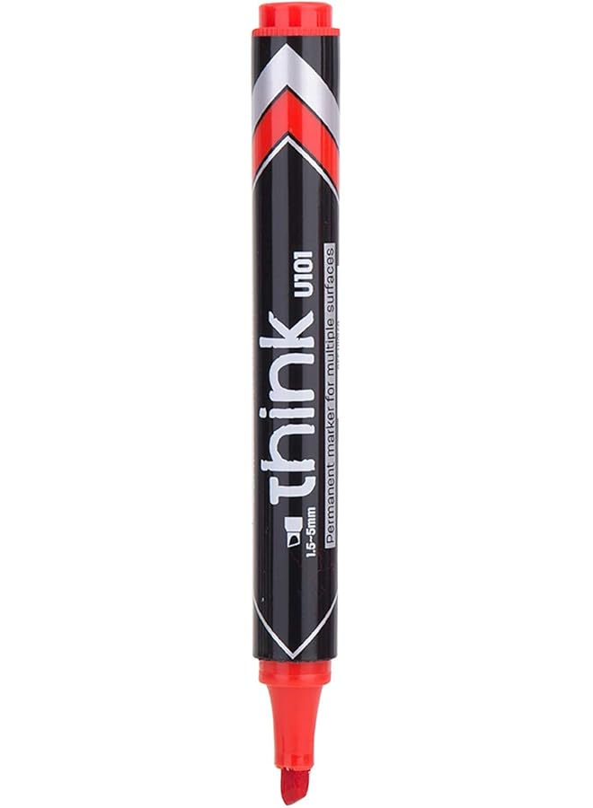 Deli Think 1.5 5 Mm Chisel Tip Permanent Marker Red Pack Of 12 - Image 3