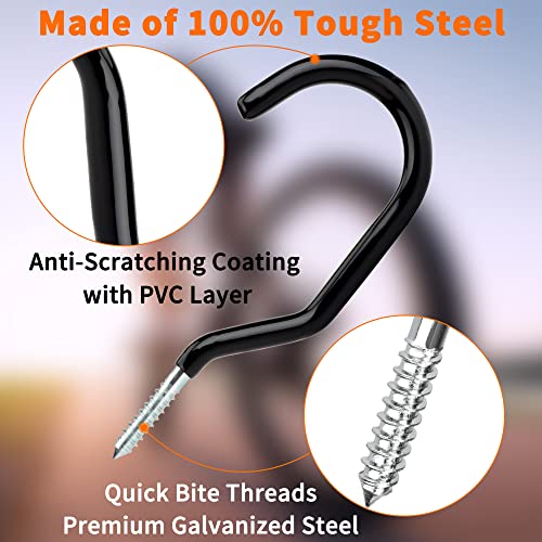 Febwind 4 Pack Heavy Duty Bike Hooks - Screw in Bike Hangers for Garage Ceiling and Wall - Bicycle Storage and Hanging Wall Mount Hanger Black - Image 2