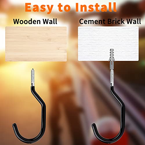 Febwind 4 Pack Heavy Duty Bike Hooks - Screw in Bike Hangers for Garage Ceiling and Wall - Bicycle Storage and Hanging Wall Mount Hanger Black - Image 4