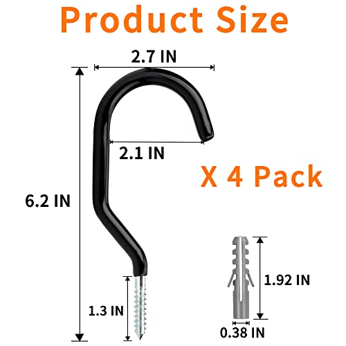 Febwind 4 Pack Heavy Duty Bike Hooks - Screw in Bike Hangers for Garage Ceiling and Wall - Bicycle Storage and Hanging Wall Mount Hanger Black - Image 5