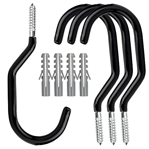 Febwind 4 Pack Heavy Duty Bike Hooks - Screw in Bike Hangers for Garage Ceiling and Wall - Bicycle Storage and Hanging Wall Mount Hanger Black - Image 1