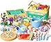 Funpynani 80Pcs Kitchen Playset Toddler Pretend Cooking with Pots Pans Cookware Food Picnic Blanket Fruits Veges Shopping Storage Basket Dessert Learning Gift for Girls Boys Blue - Image 2
