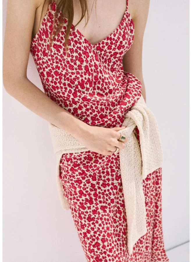 Mango red floral V-Neck Print Dress for Women | Best Price UAE