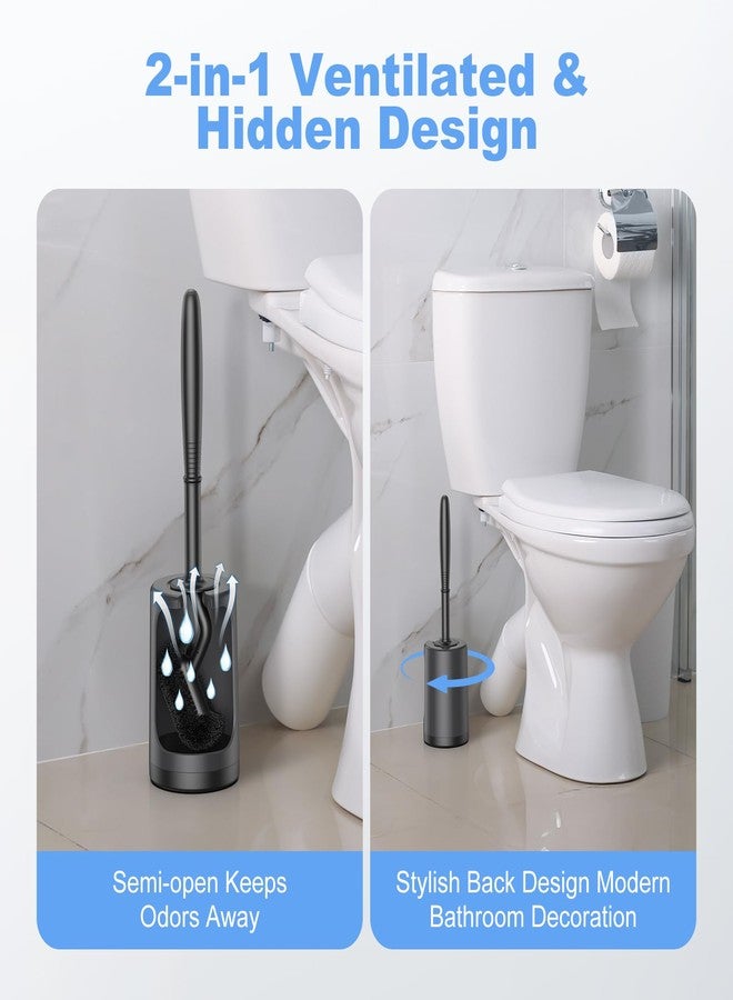 HAMITOR Toilet Bowl Brush Holder Set: Curved Design with Holder for Deep Cleaning Under Rim - Compact Hidden Scrubber for Small Space - Modern RV Bathroom Accessories - Black - Image 4