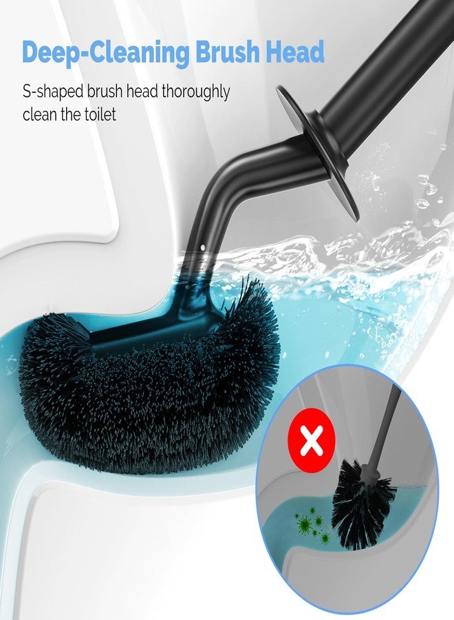 HAMITOR Toilet Bowl Brush Holder Set: Curved Design with Holder for Deep Cleaning Under Rim - Compact Hidden Scrubber for Small Space - Modern RV Bathroom Accessories - Black - Image 2