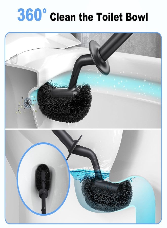 HAMITOR Toilet Bowl Brush Holder Set: Curved Design with Holder for Deep Cleaning Under Rim - Compact Hidden Scrubber for Small Space - Modern RV Bathroom Accessories - Black - Image 3
