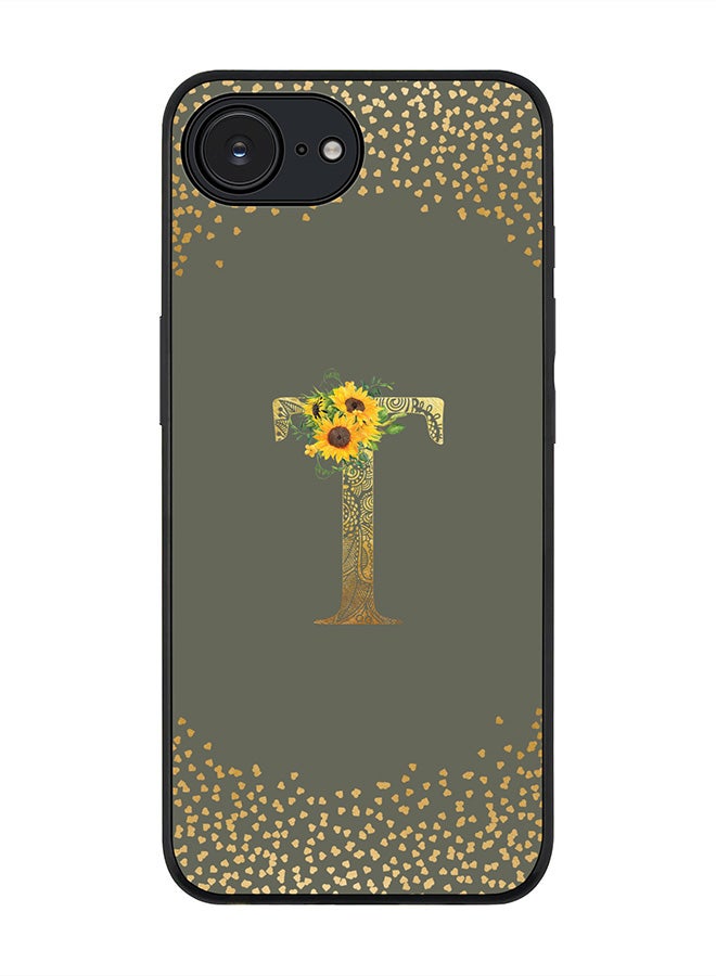 Stylizedd For Apple iPhone 16e Case,Slim fit Camera Protection, Shockproof Thin Phone cover  - Custom Floral Monogram - T  (Olive Green ) - Image 1