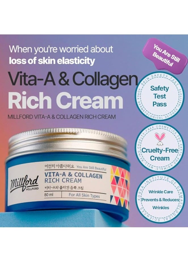 Milford - Milford Vita A & Collagen Rich Cream 80ml for Anti Aging, Wrinkes, Fine Lines - Image 1