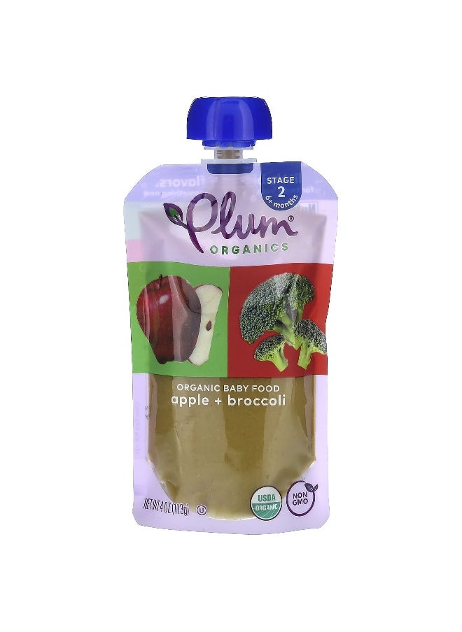 Plum Organics Plum Organics, Organic Baby Food, 6+ Months, Apple + Broccoli, 4 Pouches, 4 oz (113 g) Each  - Image 3