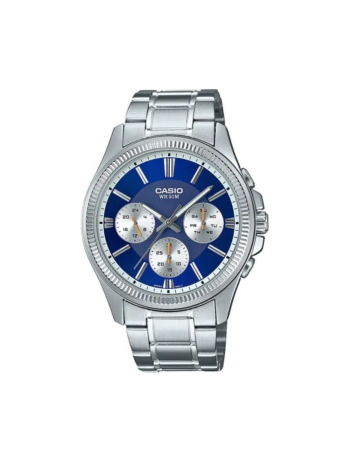 CASIO Vintage Men's Silver Watch With Navy Blue Dial - MTP-1375D-2A1VDF
