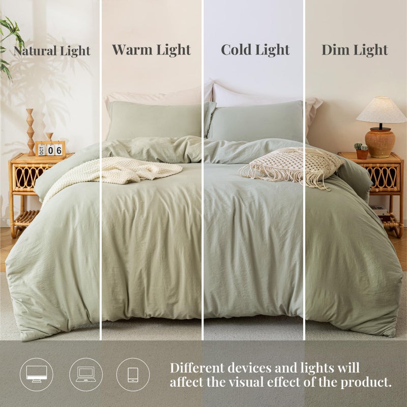 MILDLY Super Soft Duvet Cover - 100% Washed Microfiber October Mist Sage Comforter Cover Set 3 Pieces with Zipper Closure & Corner Ties (No Comforter) - Image 4