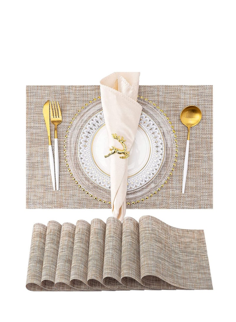 Captaintech Placemats Set of 4 Heat Resistant Stain Resistant Anti-Water Non-Slip Placemats for Dining Table, Washable Durable PVC Place Mats Weave Vinyl Table Mats (Beige) - Image 1