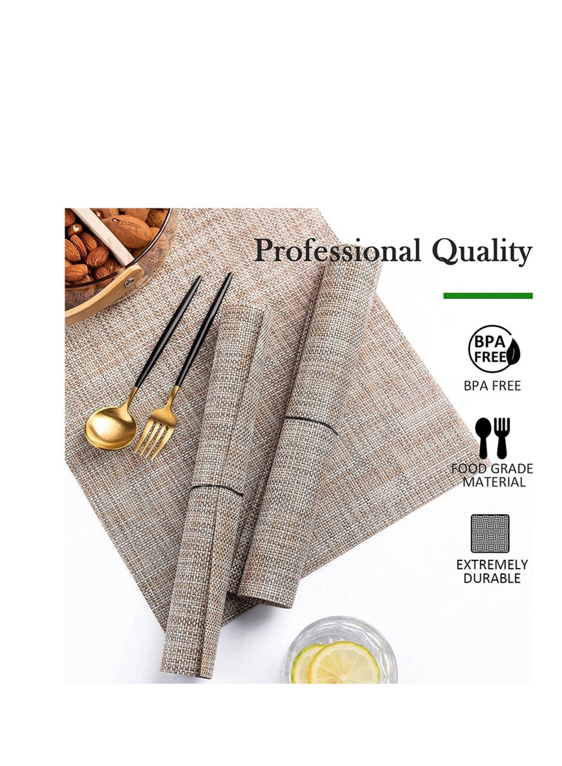Captaintech Placemats Set of 4 Heat Resistant Stain Resistant Anti-Water Non-Slip Placemats for Dining Table, Washable Durable PVC Place Mats Weave Vinyl Table Mats (Beige) - Image 3