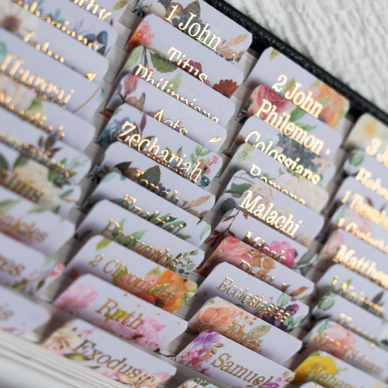 UPAFEXXI-Laminated Bible Tabs (Gold Foil Embossed Lettering), Bible Tabs for Women and Men, Reposition Large Print Stickers, Easy to Read and Apply, 80 Chapters Labels for Easy Navigation(Purple) - Image 5