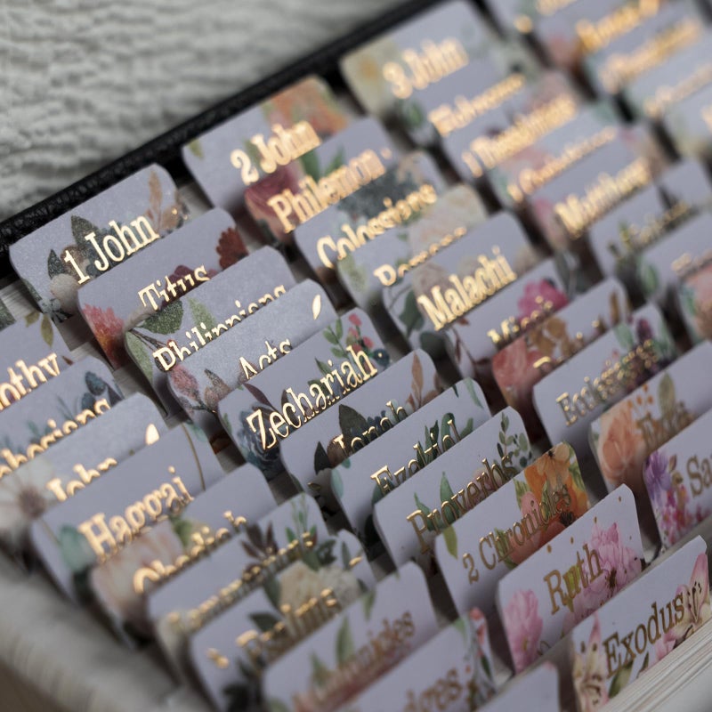 UPAFEXXI-Laminated Bible Tabs (Gold Foil Embossed Lettering), Bible Tabs for Women and Men, Reposition Large Print Stickers, Easy to Read and Apply, 80 Chapters Labels for Easy Navigation(Purple) - Image 3