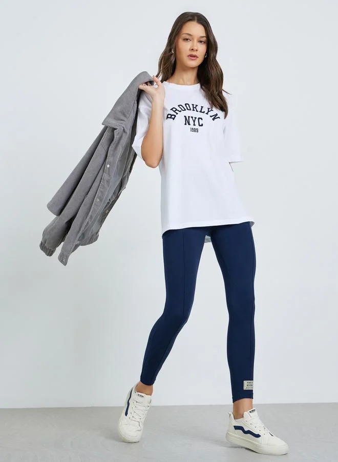 Styli Navy Blue Ankle Length Leggings