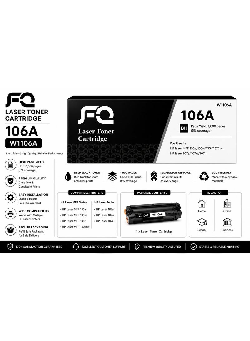 FQ 106A W1106A Compatible Black Laser Toner Cartridge | Up to 1,000 Pages | Replacement for HP Laser 107a, 107w, MFP 135a, 135w, 135fnw, 135ag, 135r, 135wg, 137fnw & 137fwg - Image 1