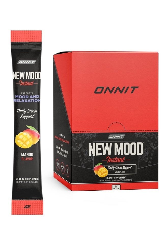Onnit - New Mood Instant - Mango Flavor - Daily Stress, Mood, Sleep Supplement - 5-HTP, Chamomile, Magnesium, L-Tryptophan (30ct Box) - Image 1