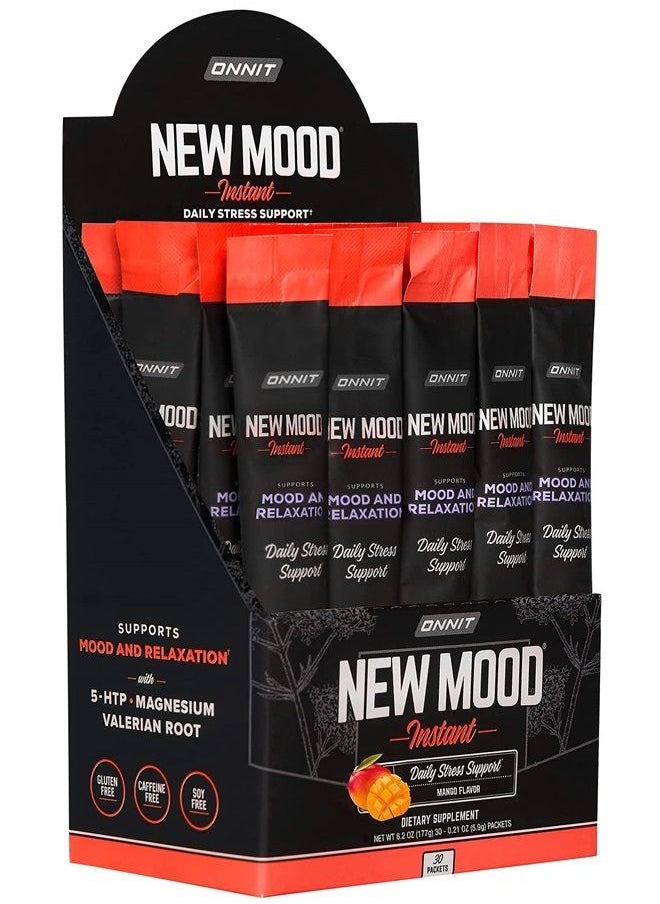 Onnit - New Mood Instant - Mango Flavor - Daily Stress, Mood, Sleep Supplement - 5-HTP, Chamomile, Magnesium, L-Tryptophan (30ct Box) - Image 1