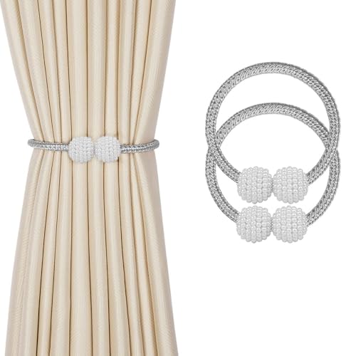 INOVERA (LABEL) 2 Pieces Magnetic Curtain Tiebacks - Decorative Windows Curtain Tie Rope - Drapery Holdbacks for Home, Office (Grey) - Image 1