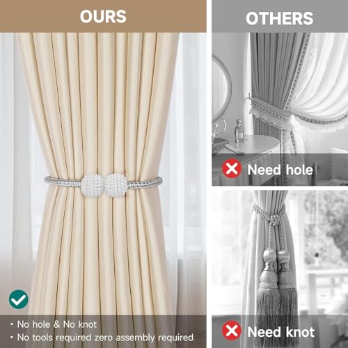 INOVERA (LABEL) 2 Pieces Magnetic Curtain Tiebacks - Decorative Windows Curtain Tie Rope - Drapery Holdbacks for Home, Office (Grey) - Image 5
