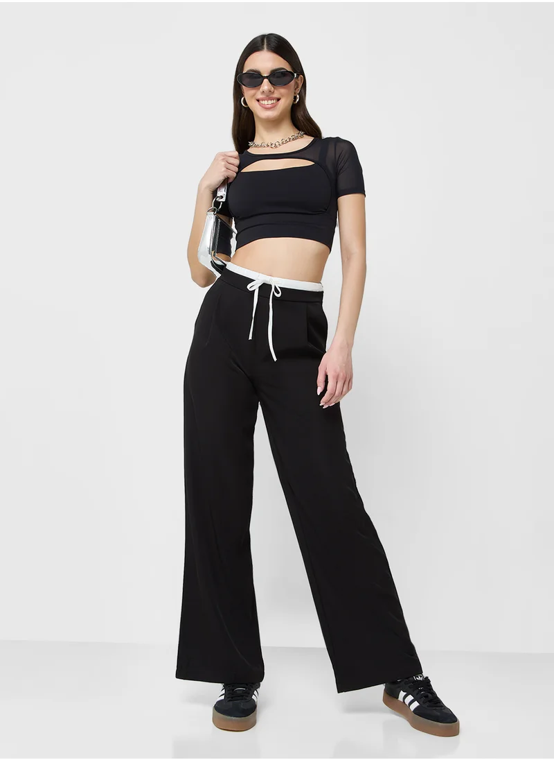 Ginger Contrast Waistband Detail Wide Leg Pants