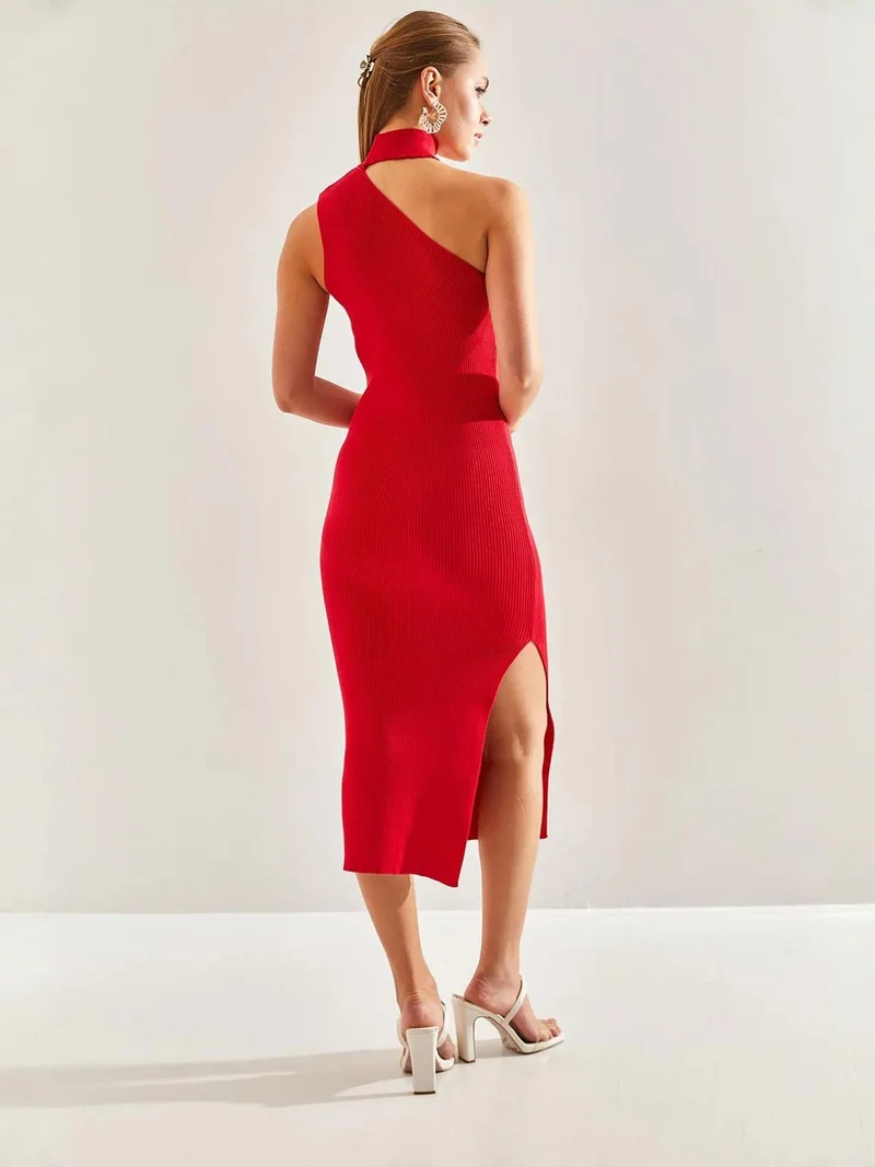 Bianco Lucci Red LUCCI Cut Out Detail Midi Knit Dress for Women | Best Price UAE