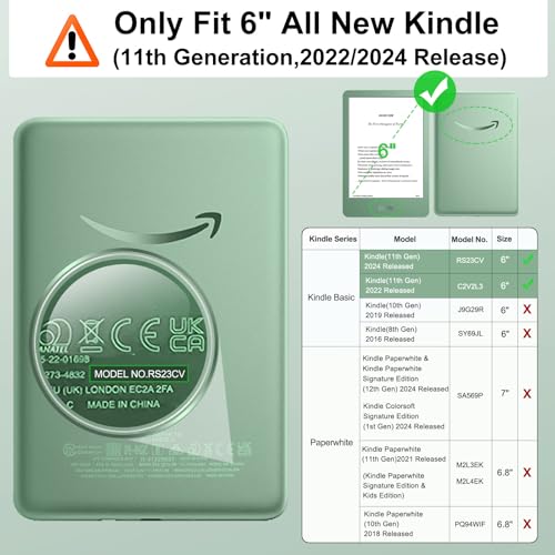MoKo Case for 6" All-New Kindle (11th Generation-2024/2022 Release), Lightweight Shell Cover with Hand Strap Auto Wake/Sleep for Kindle 11th Generation 2024 e-Reader, Agave Green - Image 2