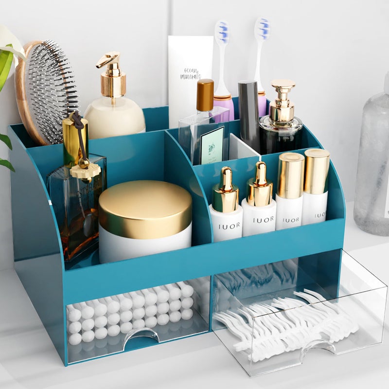 COMFYROOM Makeup Organizer with Drawers, Cosmetic Storage for Dresser Vanity and Bathroom Countertop, Beauty Holder for Lipstick Brush, Skincare Organizer for Vanity, Cosmetic Display Case (Dark Green) - Image 1