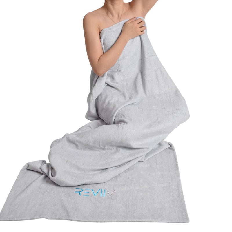 REVIIV Sauna Blanket Insert Towel 3Pc Kit  Includes Soft  Absorbent Sauna Towel Sack with Microfiber Face Towel  Headband  Sauna Accessories for Infrared Sauna Blanket Simplified Cleanup  70 x 30