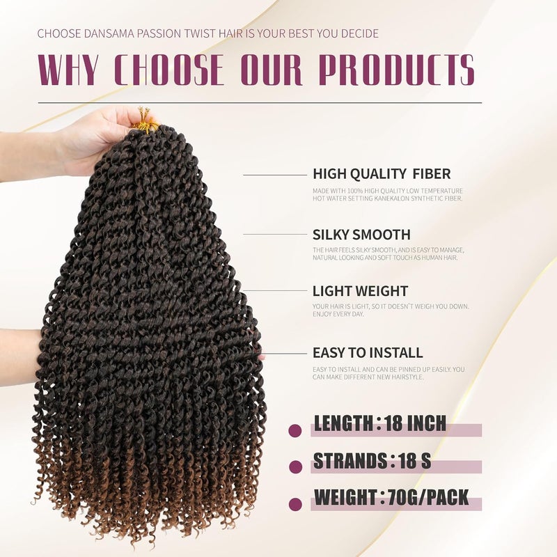 Dansama Passion Twist Hair Water Wave Braiding Hair for Butterfly Style Crochet Braids Bohemian Hair Extensions (18inch (Pack of 7), T1B/30) - Image 3