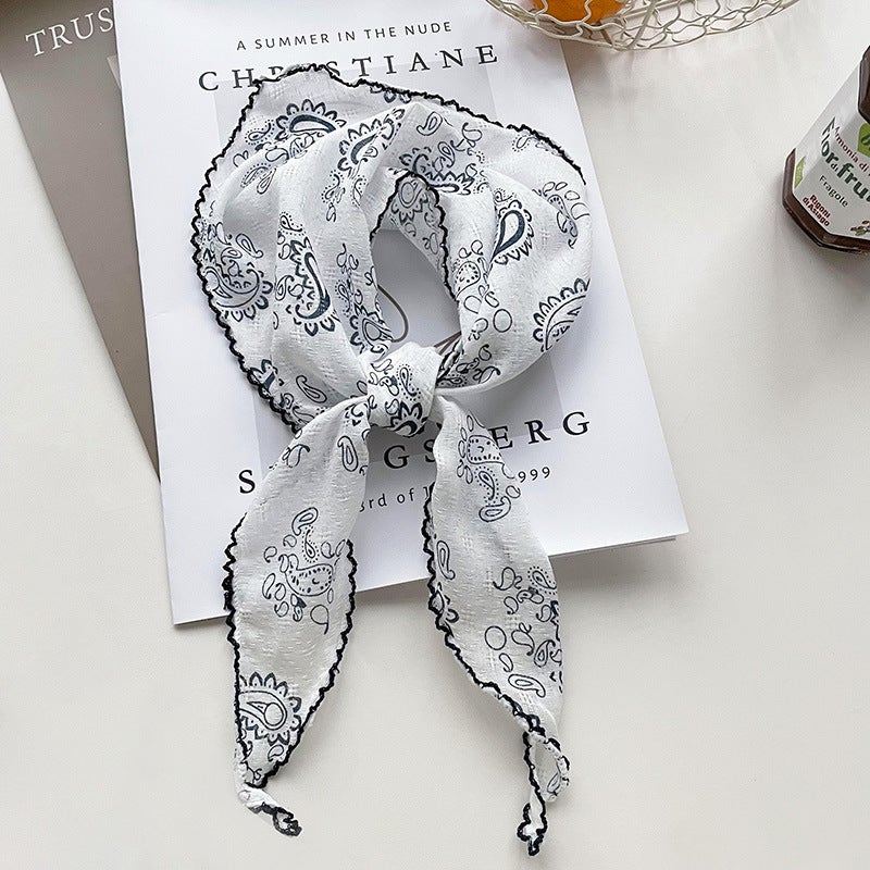 Retro Floral Cotton Linen Scarf for Women white cashew flower