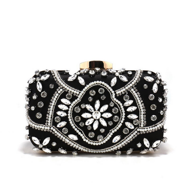 Fashion heavy handmade beaded bag dinner bag Womens European and American party banquet clutch all-match dress evening bag Black