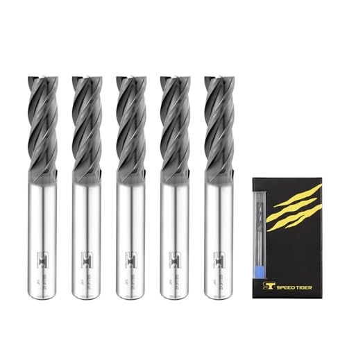 SPEED TIGER Micrograin Carbide Square End Mill - 4 Flute - ISE1/4 4T (5 Pieces, 1/4") - for Milling Alloy Steels, Hardened Steel, Metal & More – Mill Bits Sets for DIYers & Professionals - Image 1