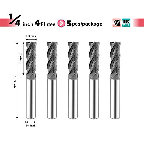 SPEED TIGER Micrograin Carbide Square End Mill - 4 Flute - ISE1/4 4T (5 Pieces, 1/4") - for Milling Alloy Steels, Hardened Steel, Metal & More – Mill Bits Sets for DIYers & Professionals - Image 3