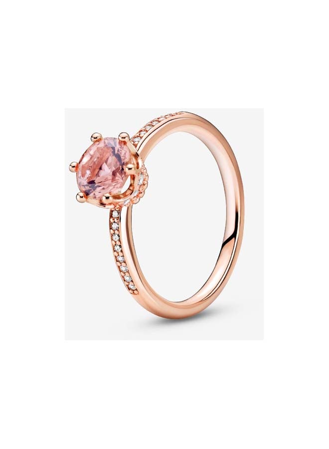 PANDORA Crown 14K Rose Gold-Plated Ring with Blush Pink Crystal And Clear Cubic Zirconia