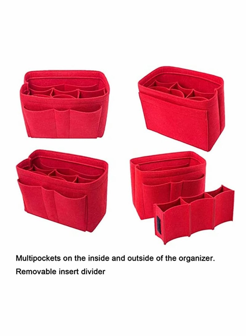 Y&D Purse Organizer Insert, Women Felt Bag Multi-Pocket in for Womens Handbag Travel Tote Hobo Storage Liner Divider Any Brand Tote, Red, L Size  - Image 4