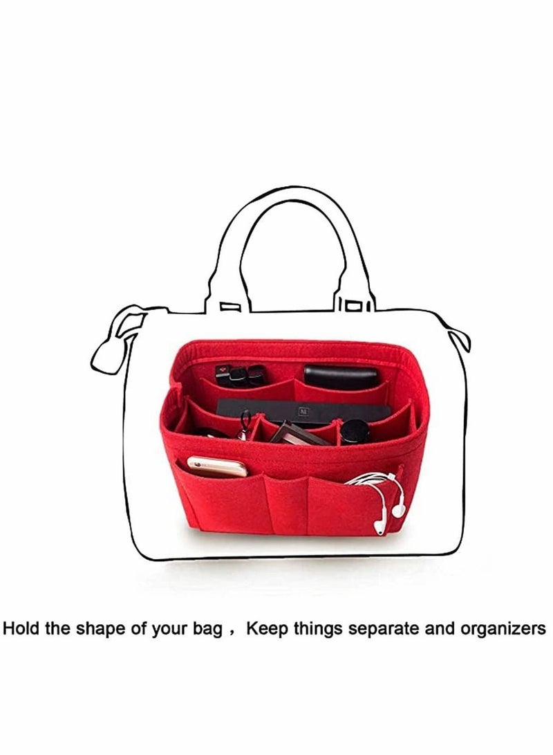 Y&D Purse Organizer Insert, Women Felt Bag Multi-Pocket in for Womens Handbag Travel Tote Hobo Storage Liner Divider Any Brand Tote, Red, L Size  - Image 2