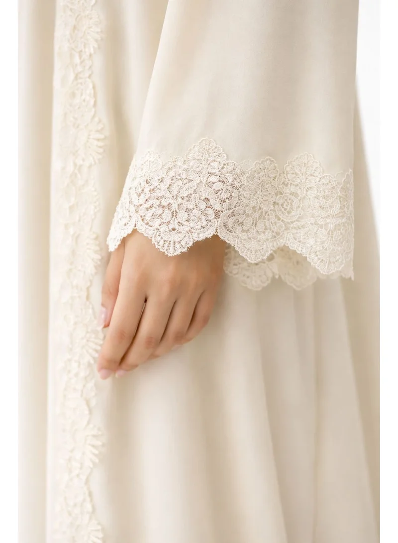 اوفيليا عباية مفتوحة أمامية مزينة بالدانتيل الأنيق – فستان ماكسي محتشم فاخر لرمضان والعيد، لباس إسلامي للمناسبات