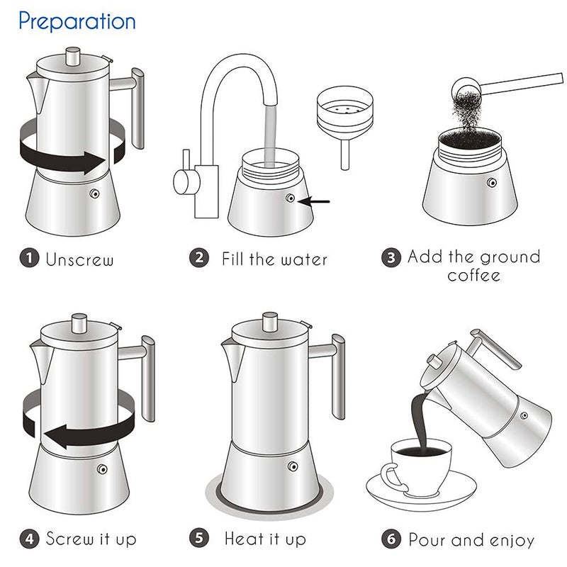 Easyworkz Diego Stovetop Espresso Maker Stainless Steel Italian Coffee Machine Maker 4Cup 6.8 oz Induction Moka Pot - Image 5