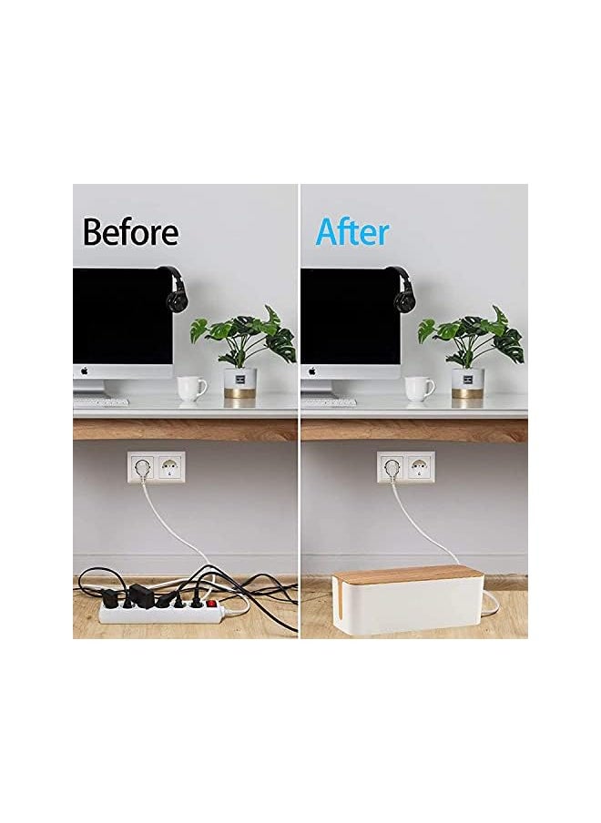 PROMASS - Cable Management Box 3 Pack with 16 Cable Clips Set, Wooden Style Cable Organizer Box to Hide Wires and Power Strips, Cord Organizer Box, Cable Organizer for Home or Office (White) - Image 1